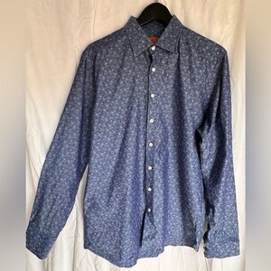 Men's Casual Blue Floral-Print Button Down Shirt